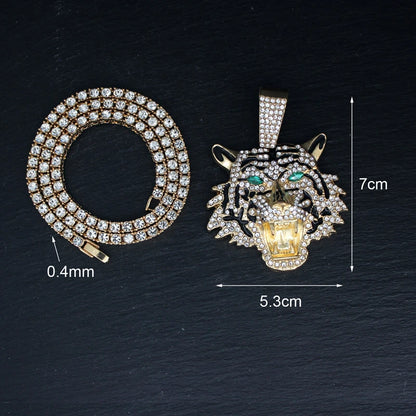 Hip Hop Big 3D Tiger Pendant Necklace Crystal Cuban Chain HipHop Iced Out Bling Necklaces Men Women Fashion Charm Jewelry