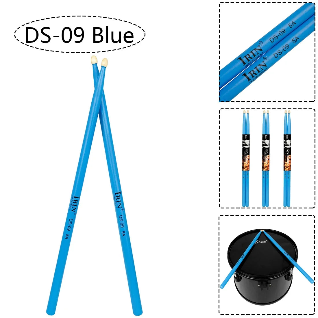 Blue irin ds-09 5a maple drumsticks with white tips multicolor drum mallets for professional percussion musical use