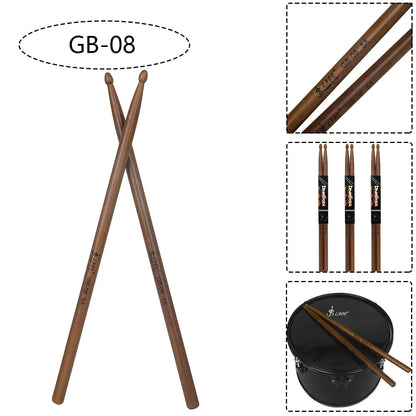Brown wooden 5a drumsticks with smooth finish and engraved gb-08 model for professional percussion musical use