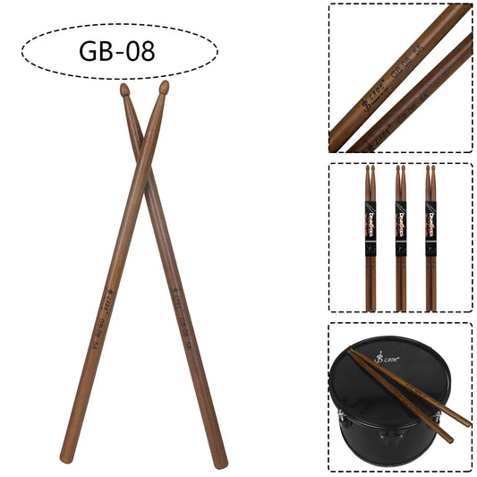 Brown wooden 5a drumsticks with smooth finish and engraved gb-08 model for professional percussion musical use