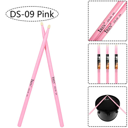 Pink 5A maple drumsticks ds-09 with white tips and black branding for professional percussion musical use multicolor drum mallets