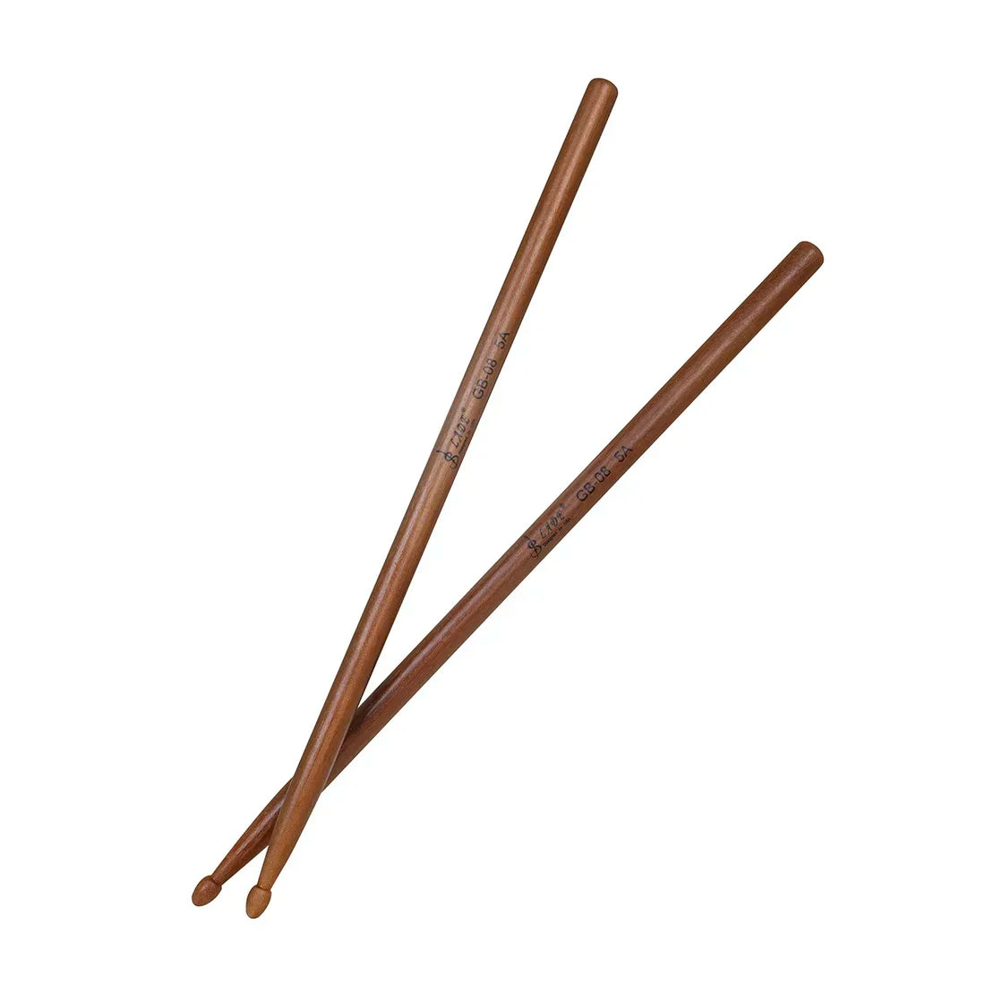 Pair of multicolor maple 5A drumsticks with smooth polished finish and engraved branding for professional percussion musical use