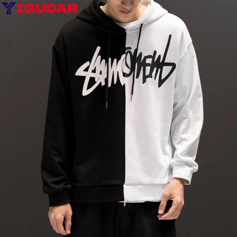Harajuku Sweatshirt Men Fashion Clothing Streetwear Hip Hop Patchwork Sweatshirts Casual Clothes For Men 2023 Brand New y2k tops