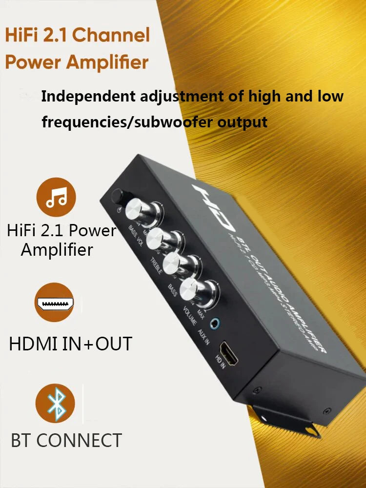 Audio Power Amplifier 80Wx2 Subwoofer HI-FI 2.1CH Audio RCA AUX HDMI Amplifier Stereo Bass Sound Bass MP3 Car Power Amp