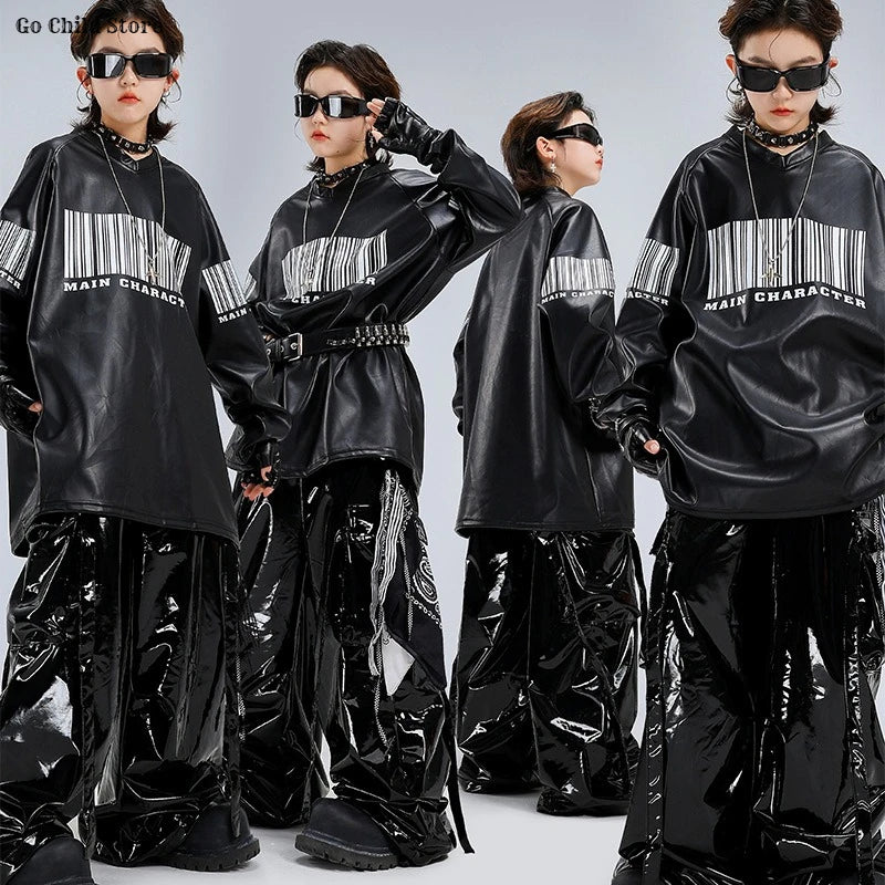 Hip Hop Boys Cool Shiny Sweatshirt Street Dance Cargo Pants Girls K-pop Clothes Set Kid Hip Hop Jazz Costume Children Streetwear