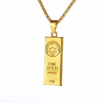 Yellow Gold Plated Hip Hop Gold Bar Bullion Pendant Collar Chains Necklace for Women Men Friends Couple Gift Fashion Jewelry