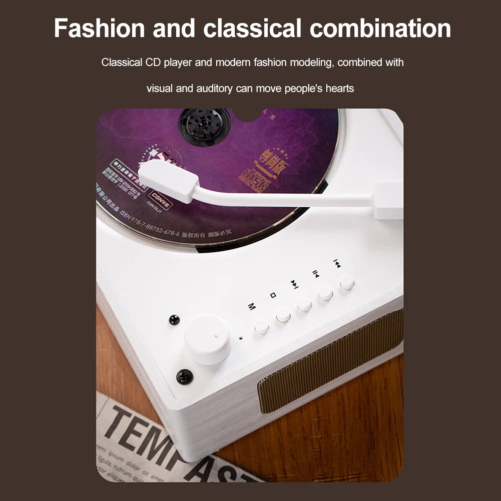 Retro CD Player Rechargeable Wireless Bluetooth 5.0 Speaker Portable Home Music Player USB 3.5mm AUX Desktop CD Player for Phone
