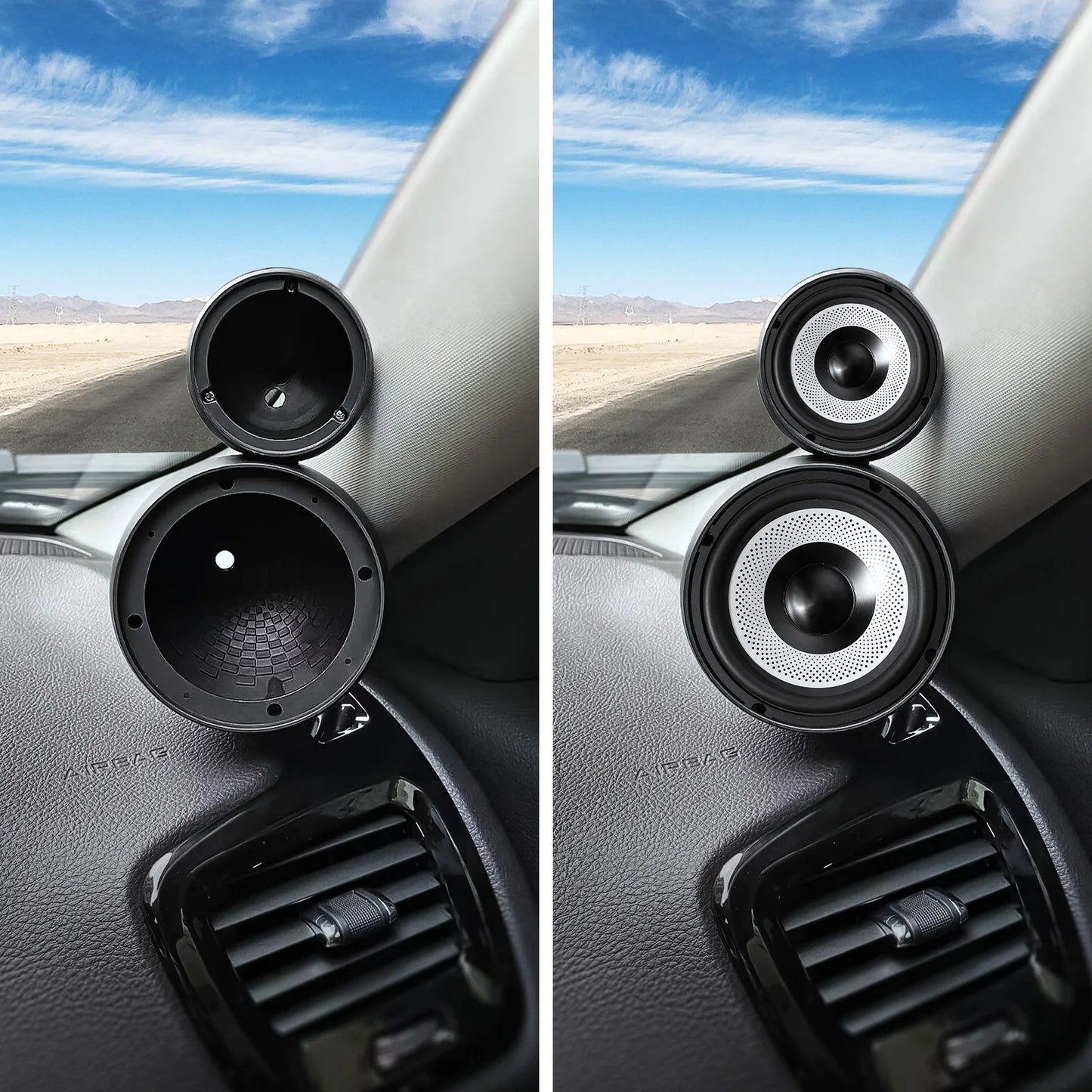 2Pc Car Mid-to-high-range Speakers Boxes Shell Bracket Audio Media Holder Tri Frequency Non-Molded A-pillar Horn Stand Cover