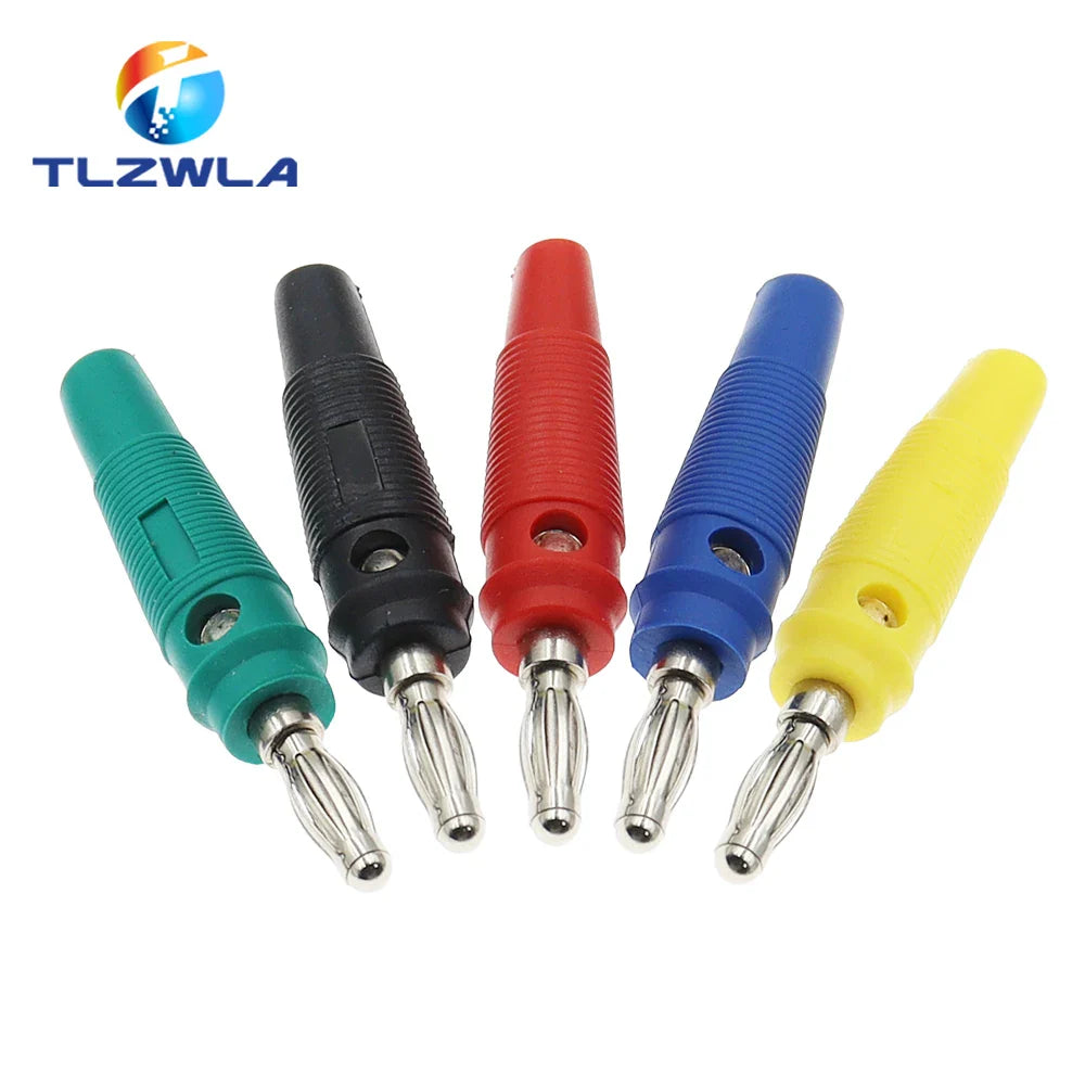 Five colorful 5pcs 4mm banana plugs connector solderless with metallic tips for musical speaker stackable cables wire