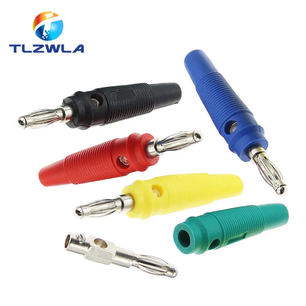 Colorful 5pcs 4mm banana plugs connector solderless with black red blue yellow and green plastic housings for musical speaker stackable use