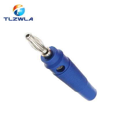 Blue plastic 5pcs 4mm banana plugs connector solderless with metallic threaded connector for musical speaker stackable cables