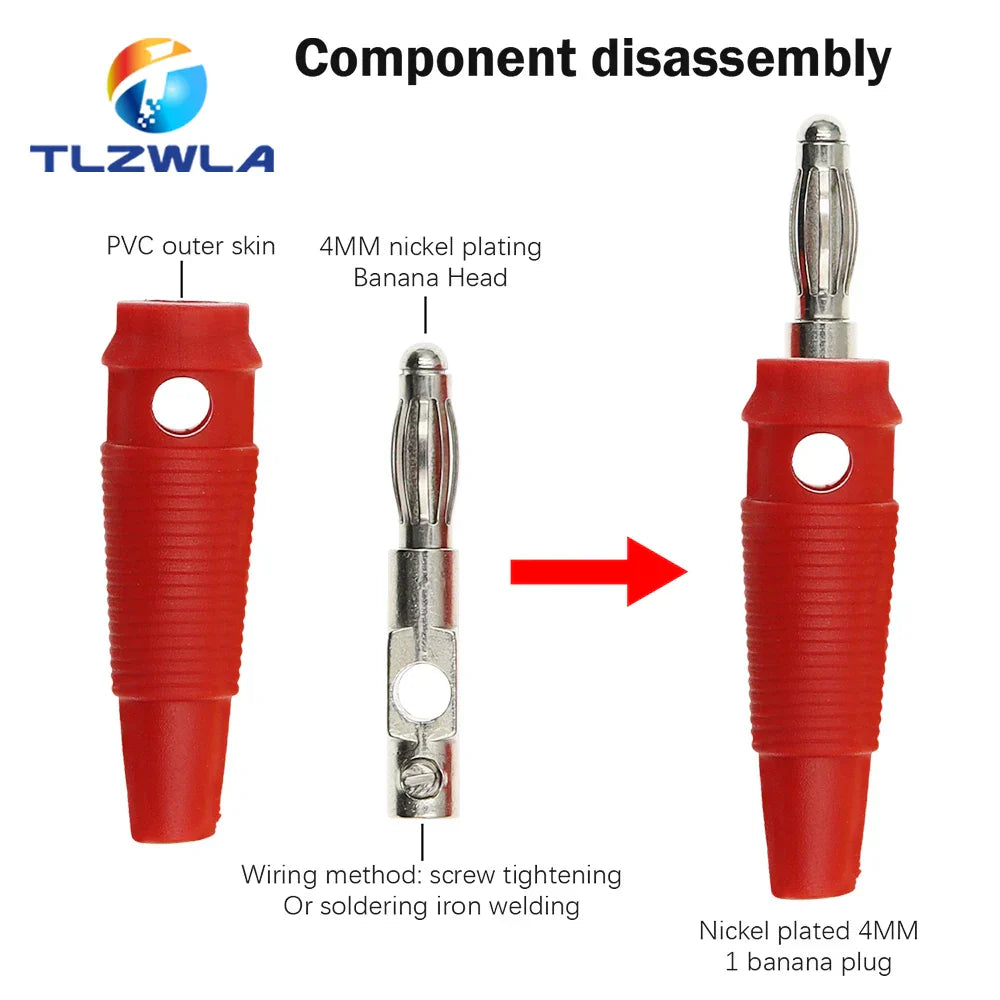 Red pvc 5pcs 4mm banana plugs connector solderless with nickel-plated metal for musical speaker stackable cables
