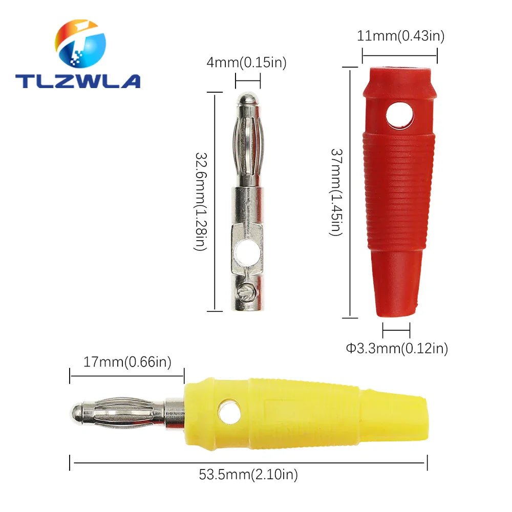 Red and yellow 5pcs 4mm banana plugs connector solderless with metallic contacts for musical speaker stackable cables