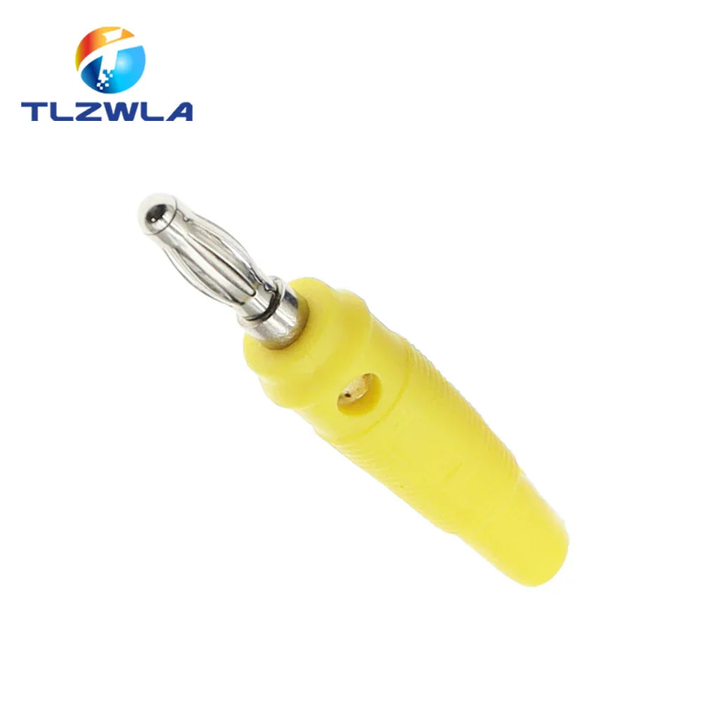 Yellow plastic 5pcs 4mm banana plug connector solderless with metallic connector for musical speaker stackable use