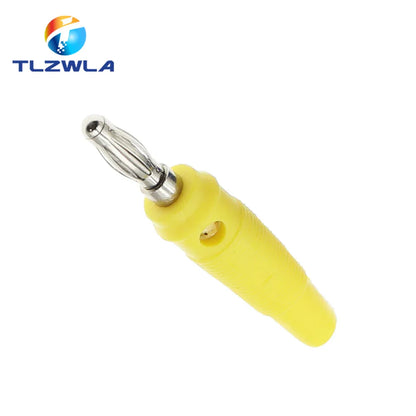 Yellow plastic 5pcs 4mm banana plug connector solderless with metallic connector for musical speaker stackable use