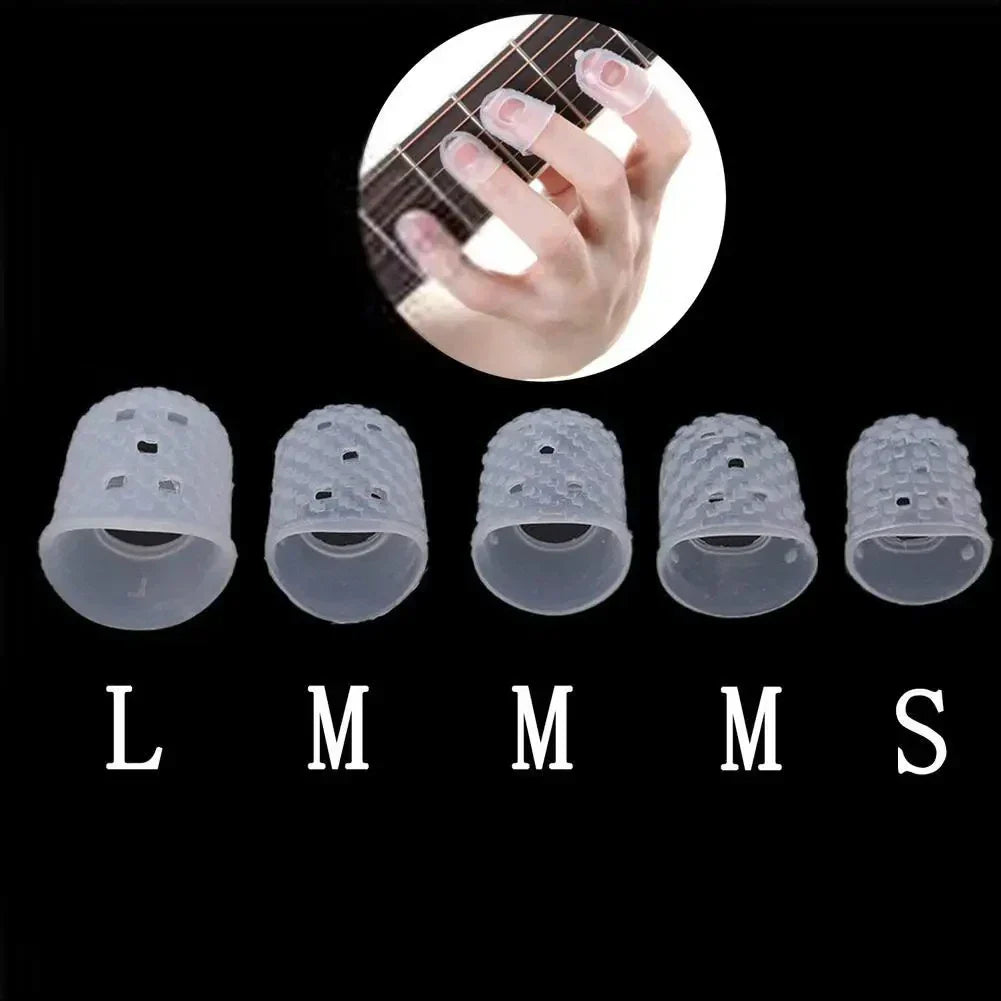 Clear silicone 5pcs finger cover with textured perforated surfaces for ukulele electric acoustic play pain gloves use