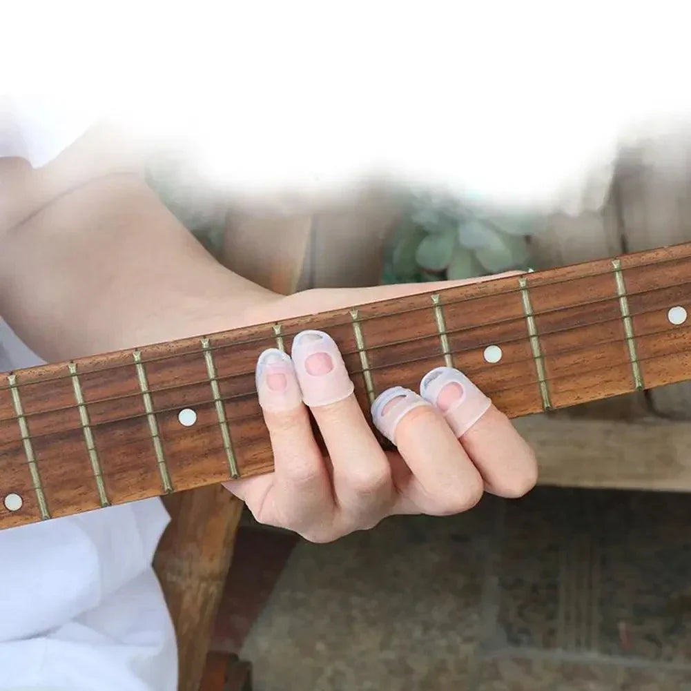 Clear silicone 5pcs finger cover anti-slip play pain gloves worn on guitarist fingers for ukulele electric acoustic use