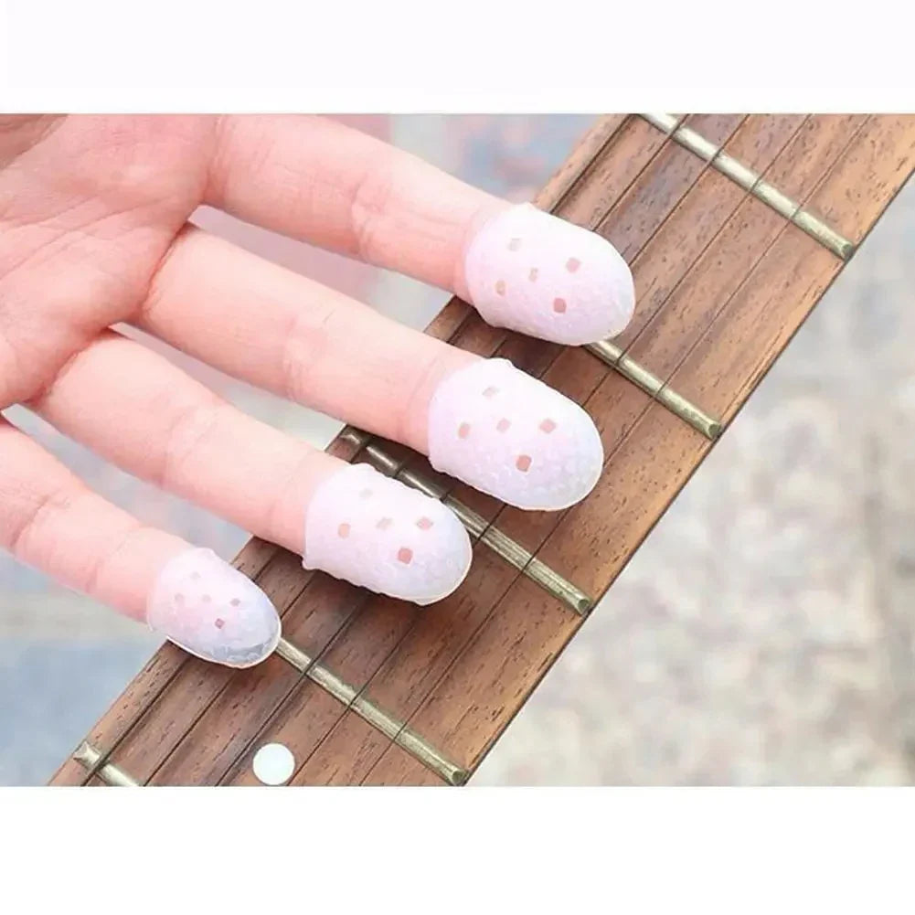 Pink translucent 5pcs finger cover with small perforations for ukulele electric acoustic play pain gloves relief