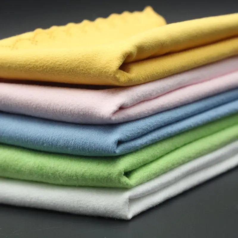 Stack of 5pcs microfiber cleaning cloths in pastel colors for musical instrument guitar violin piano clarinet polishing