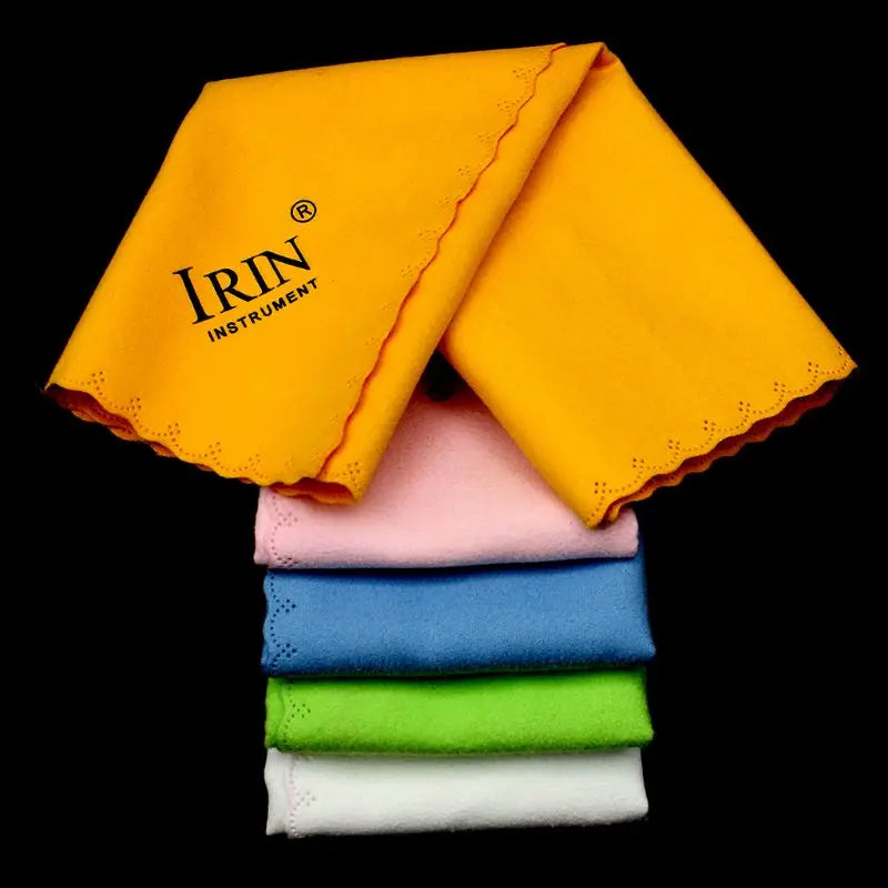 Bright yellow microfiber cleaning cloth with scalloped edges branded irin instrument in 5pcs microfiber cleaning set for musical instrument guitar violin piano clarinet