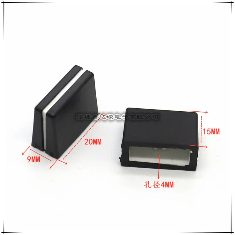 Black plastic rectangular connector with white internal components and labeled dimensions for mixer disc player cd dimmer equalizer pusher cap