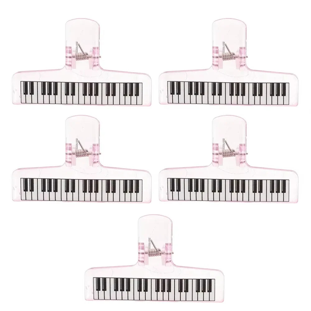 5pcs transparent acrylic sheet music clip with piano pattern strong grip for music stand and test paper organization