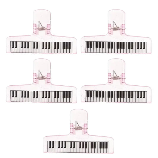 5pcs transparent acrylic sheet music clip with piano pattern strong grip for music stand and test paper organization