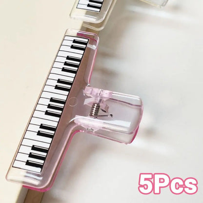 Pink transparent acrylic music stand sheet music clip with piano pattern strong grip for test paper organizer