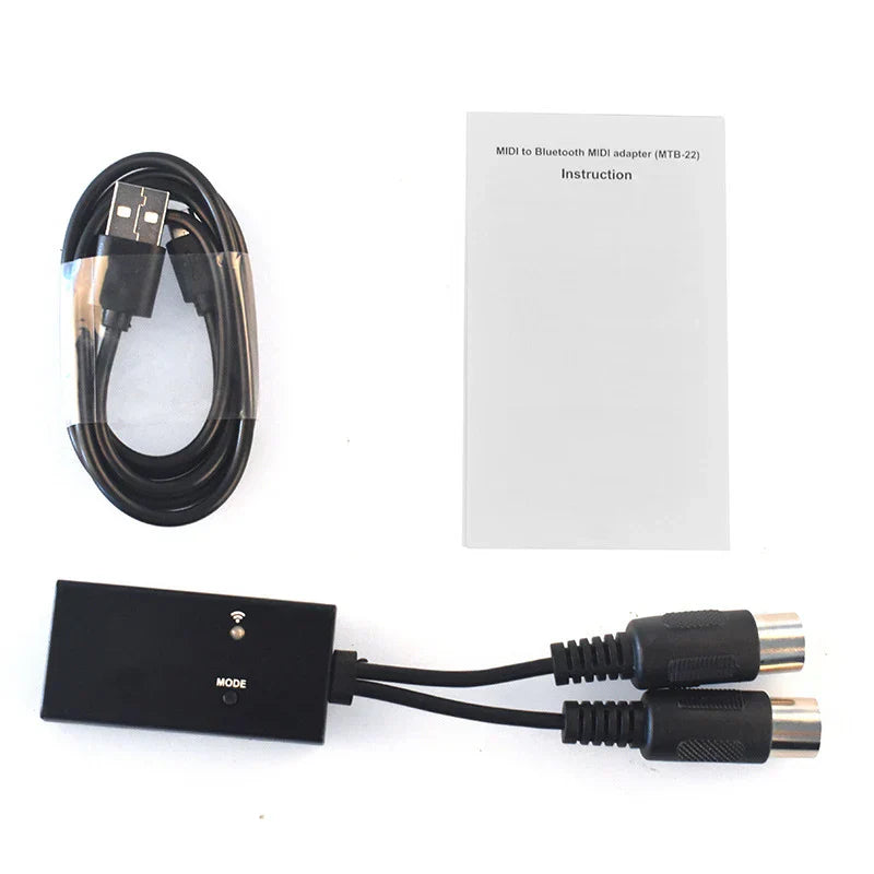 Black midi adapter mtb-22 with usb and dual 3.5mm jacks for high compatibility wireless midi on digital pianos electronic devices