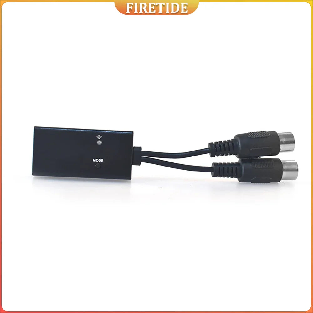 Black firetide midi adapter with two rca connectors and wi-fi indicator light for high compatibility wireless digital pianos electronic use