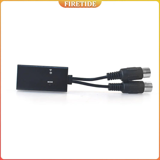 Black firetide midi adapter with two rca connectors and wi-fi indicator light for high compatibility wireless digital pianos electronic use