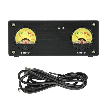 Black rectangular 5v high precision vu meter with dual yellow analog gauges and brushed metal finish for professional studio music