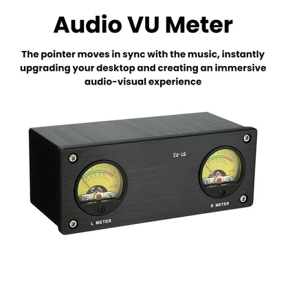 Black rectangular dedicated vu meter with dual analog yellow gauges supports wired audio for professional studio music monitoring