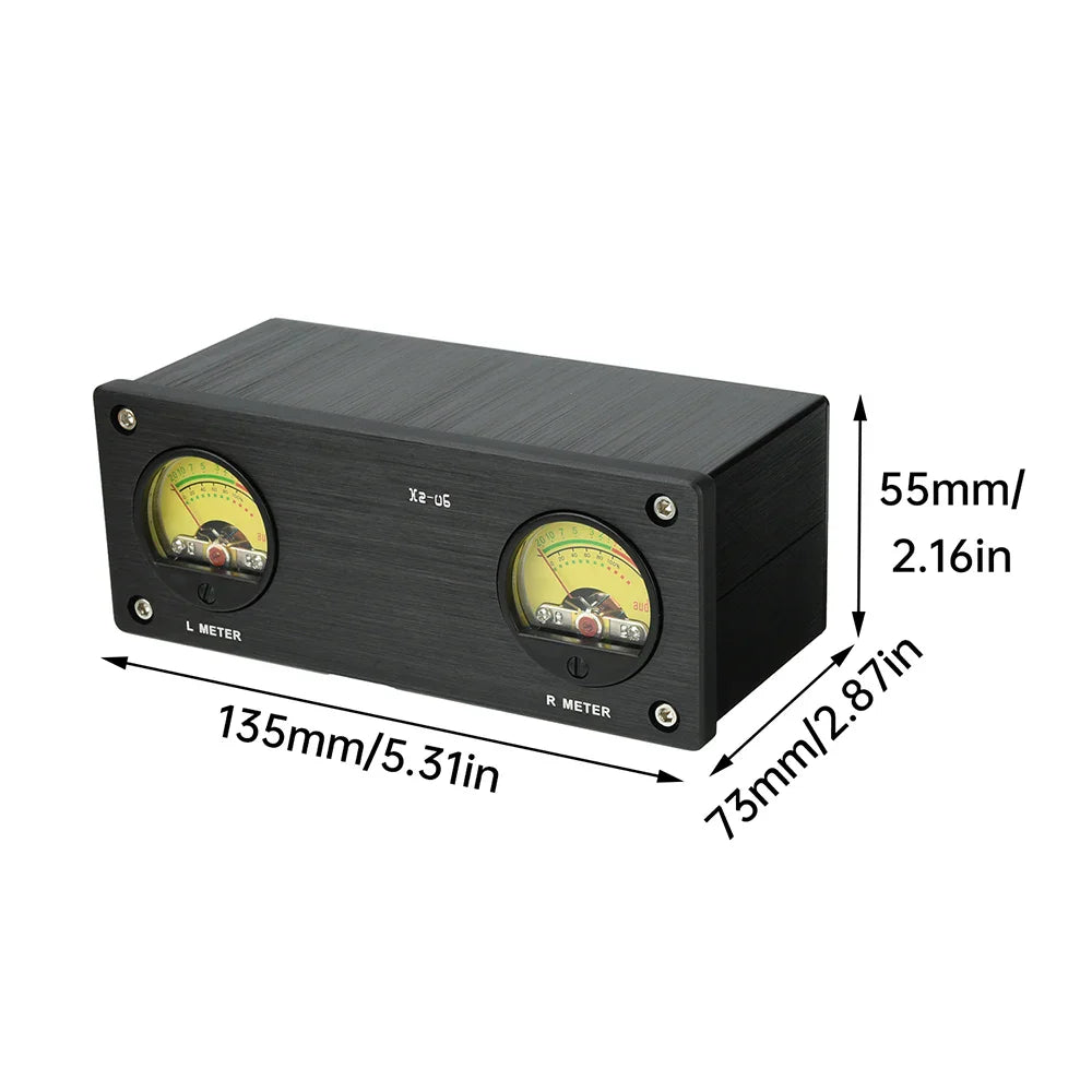 Black rectangular dual-needle analog dedicated vu meter with yellow l meter and r meter faces for professional studio music