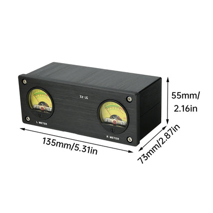 Black rectangular dual-needle analog dedicated vu meter with yellow l meter and r meter faces for professional studio music
