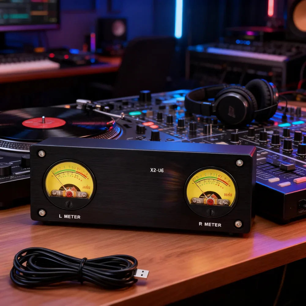 Black 5v high precision dedicated vu meter with dual yellow analog l meter and r meter for professional studio music