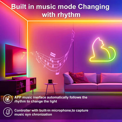 Rgbic neon led strip lights with bluetooth app control music sync waterproof flexible tape for gaming room decor