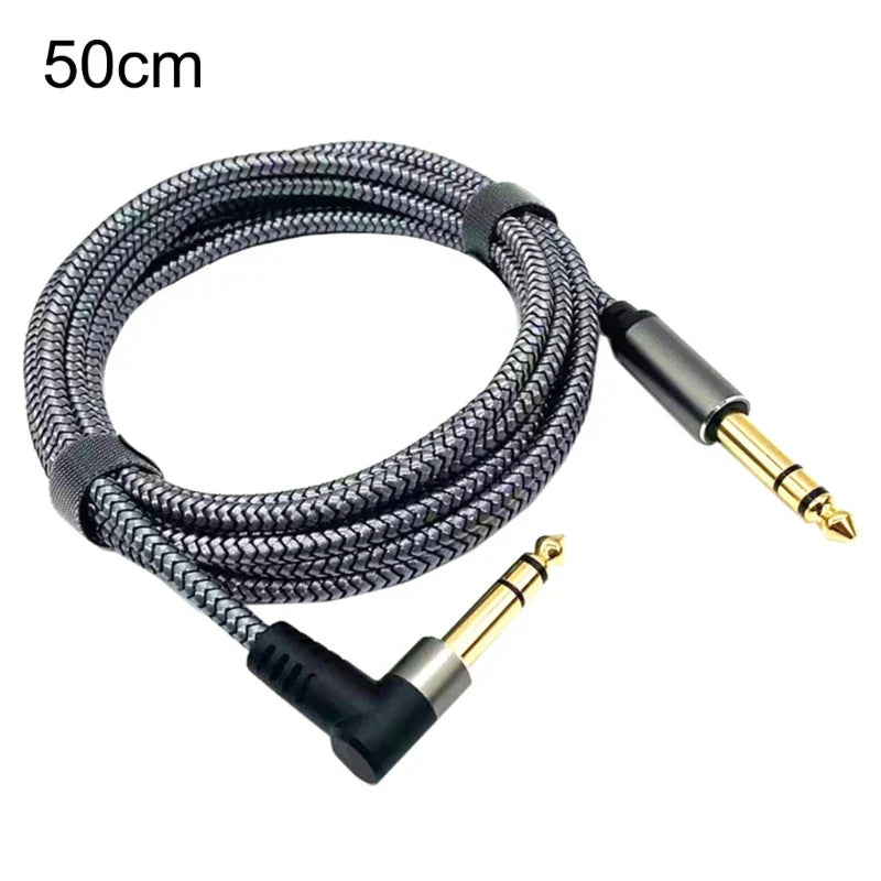 50cm black and gray braided 35mm guitar cable with gold-plated 6.3mm connectors for professional wire amp electric guitar use