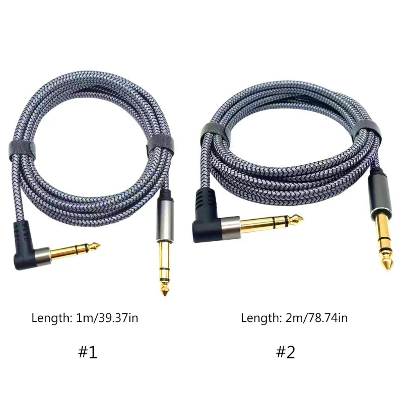 Professional wire amp 35mm guitar cable with braided gray and black shielding and gold-plated 3.5mm connectors for electric guitar