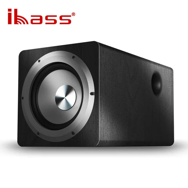 Black 6.5 inch active subwoofer with silver metallic cone and grille for super bass home speakers pc computer use