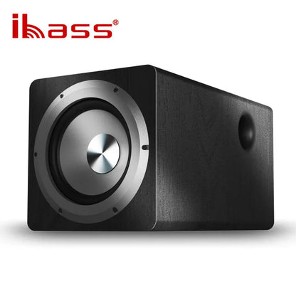 Black 6.5 inch active subwoofer with silver metallic cone and grille for super bass home speakers pc computer use