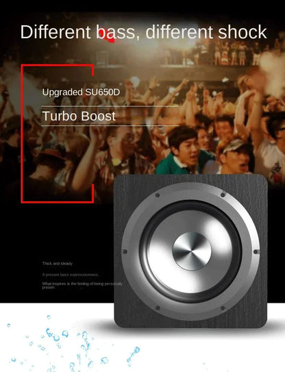 Black wooden-finish 6.5 inch active subwoofer speaker with silver metallic cone for super bass home theater and speakers pc computer