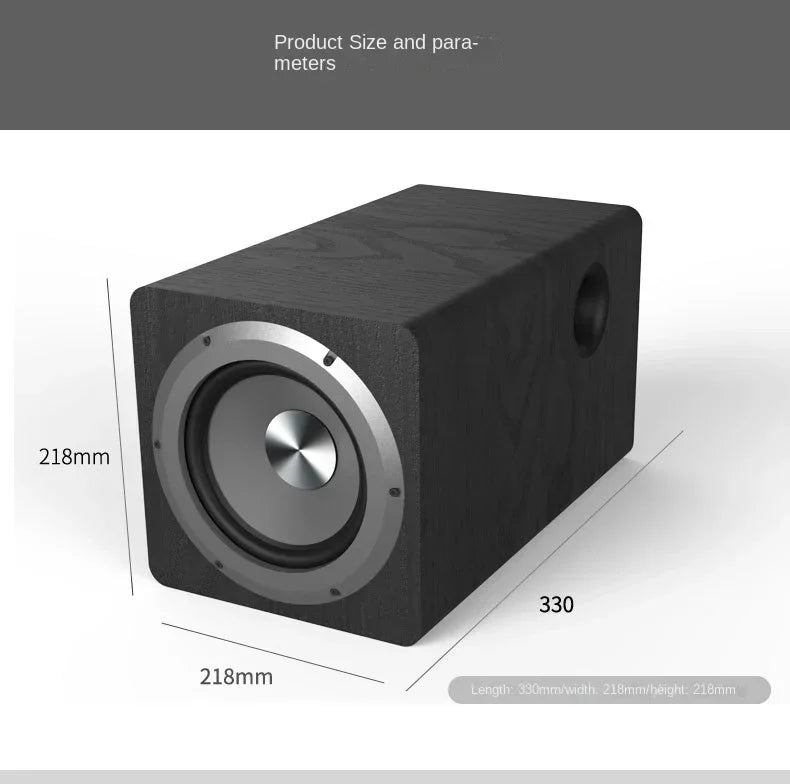 Black wooden 6.5 inch active subwoofer speaker with silver grille and central cone for super bass home and speakers pc computer