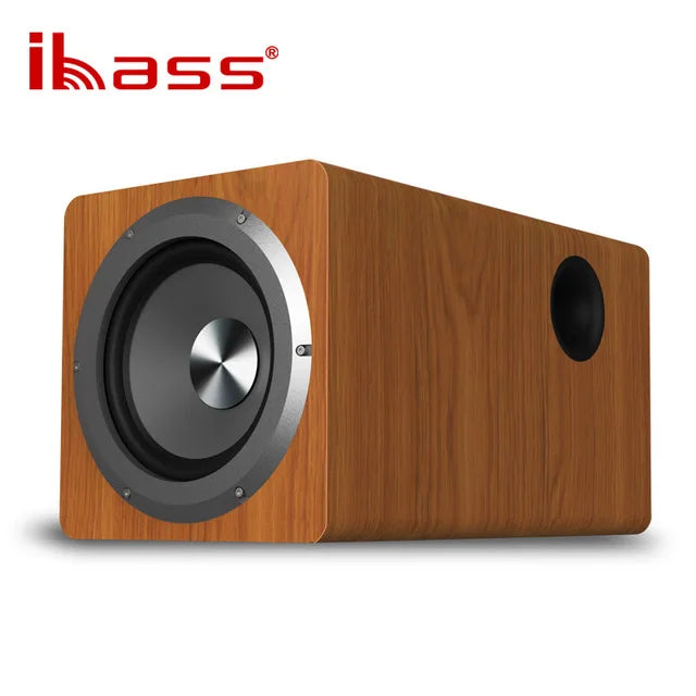 6.5 inch active subwoofer speaker with wooden finish silver-accented cone and black port for super bass home use speakers pc computer