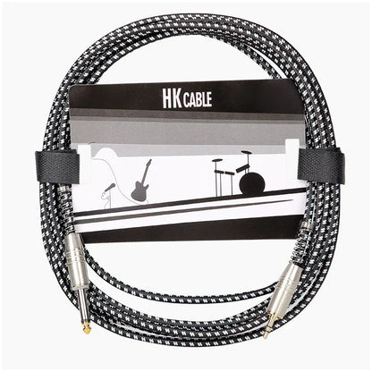 Black and white houndstooth electric guitar amplifier audio cable speaker with silver plated 6.35mm and 35mm audio auxiliar connectors