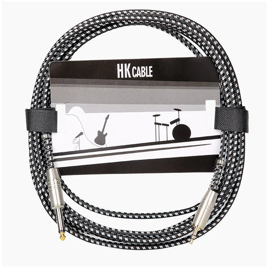 Black and white houndstooth electric guitar amplifier audio cable speaker with silver plated 6.35mm and 35mm audio auxiliar connectors