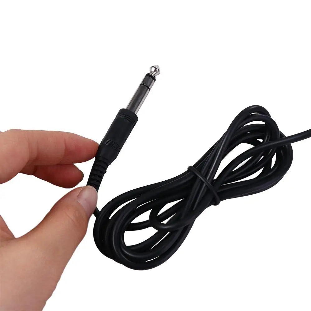 Black earphone headphone wired cable with silver 6.5mm jack and flexible rubberized jacket for electric piano earphone and wire electric guitar use