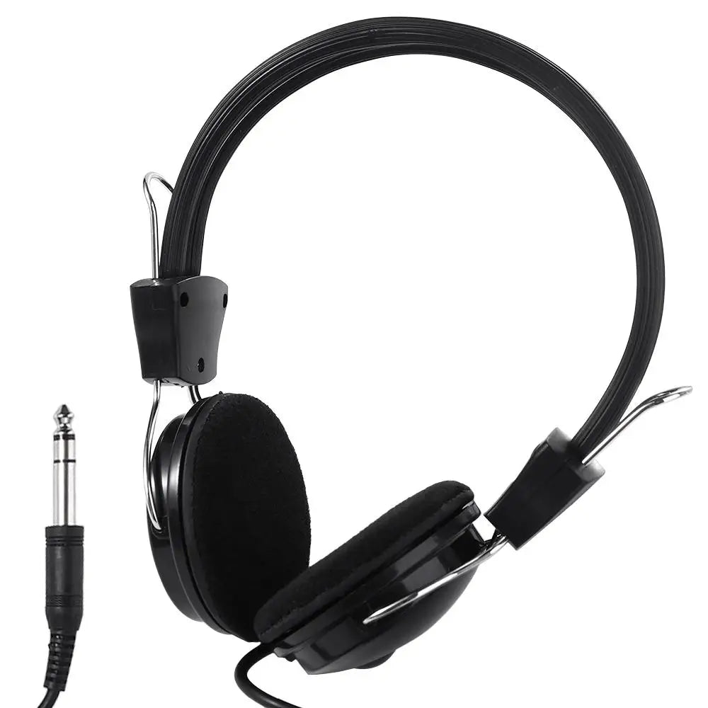 Black over-ear earphone headphone wired with padded earcups and 3.5mm jack for electric piano and wire electric guitar