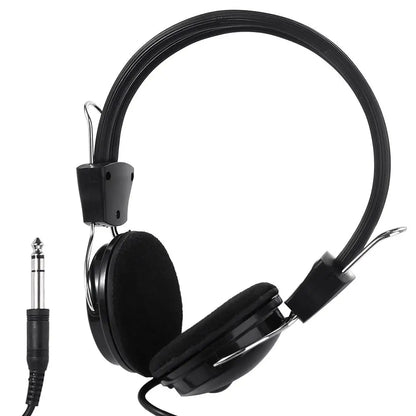 Black over-ear earphone headphone wired with padded earcups and 3.5mm jack for electric piano and wire electric guitar