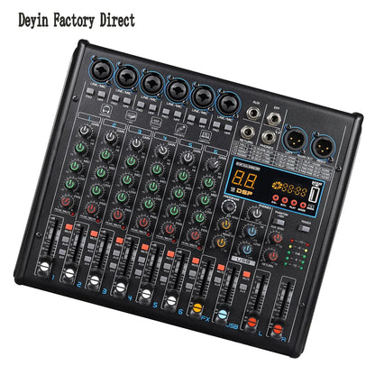 Black deyin 8-channel audio mixer with 48v phantom power dsp effects and digital display for studio and live use